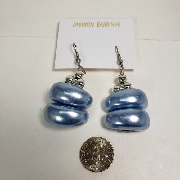 Women's Stylish Silver tone & Blue Beaded Design Drop Dangle Earrings - 2-inch - Picture 6 of 6